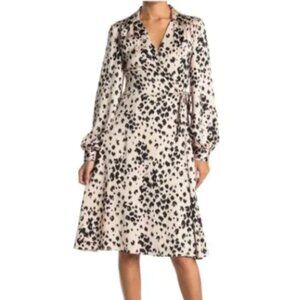 Trina Turk Dress Size 14 Confidential Printed Faux Wrap Black Cream Animal Print
